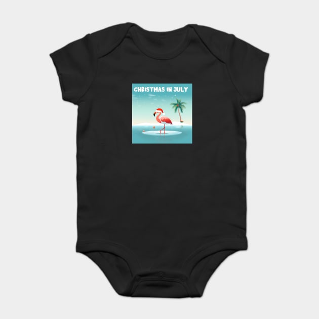 Xmas in July, Funny Flamingo Santa Tropical Christmas Baby Bodysuit by logiamerch